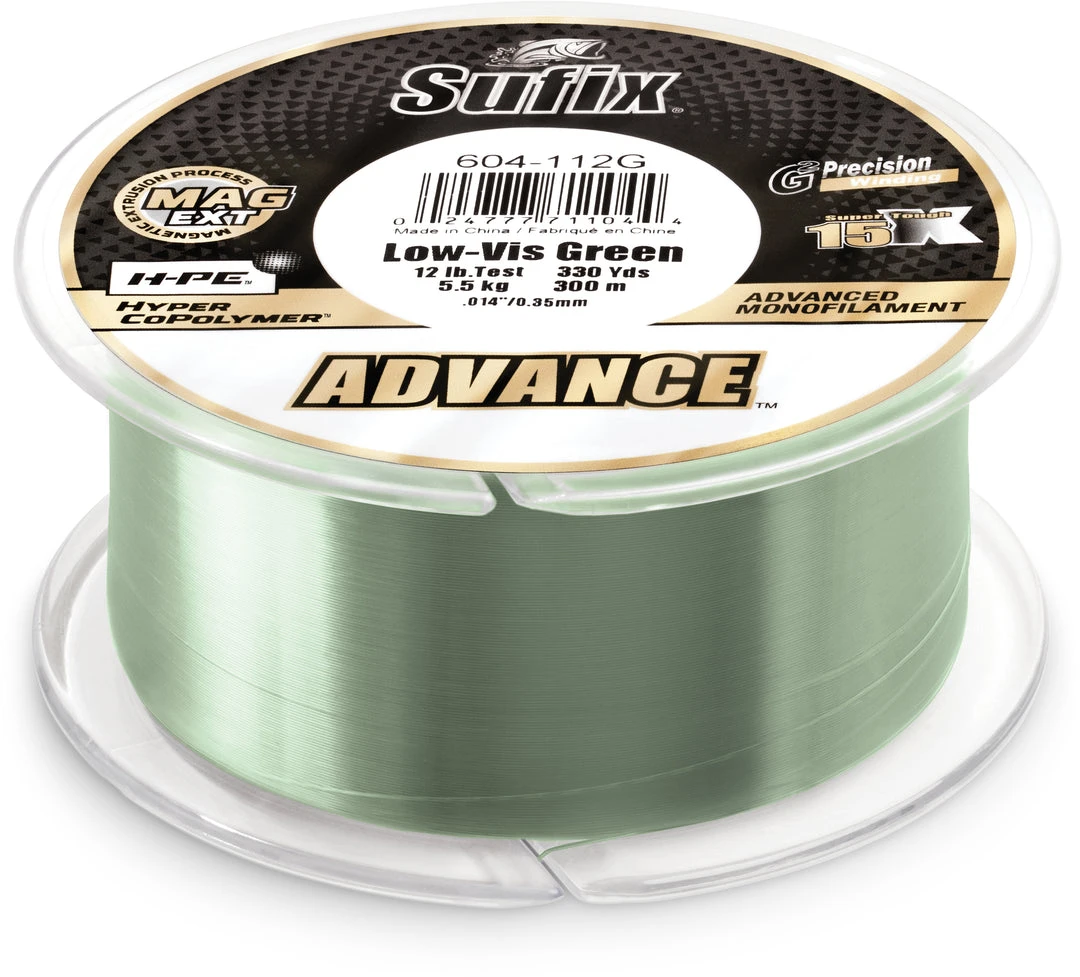 Sufix Advance Lo-Vis Green Monofilament 250-330 Yard Spools Line